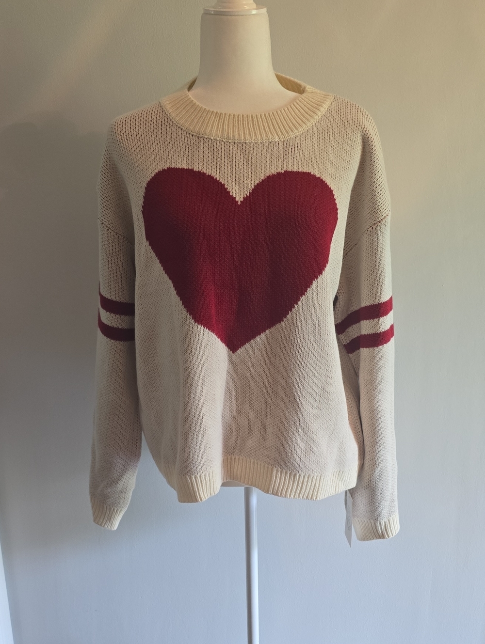 Cream Sweater with Red Heart Motif